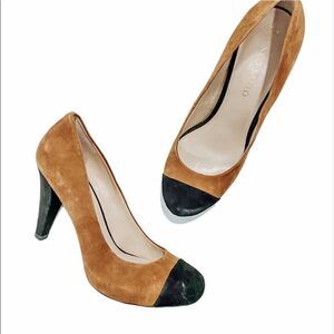 Franco Sarto Willa Brown And Black Suede Heels